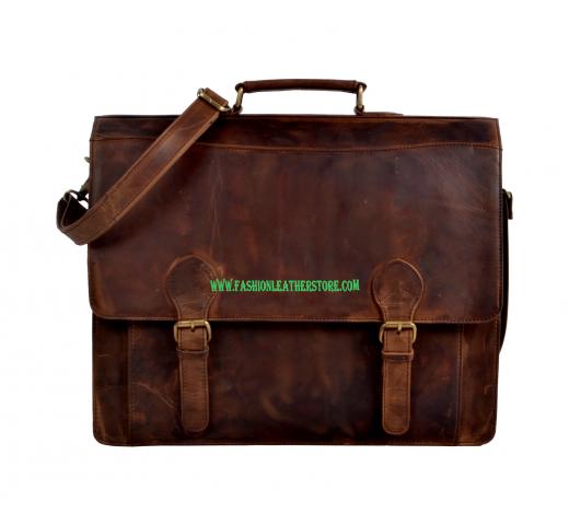 Men Crazy Horse Leather Original Briefcase Laptop Messenger Shoulder Bag